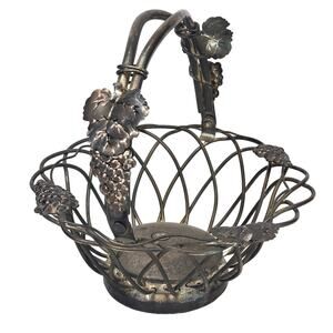 Godinger Silver Art Co Ltd. Wire Basket With Handle Grapevine Grape Leaves 7.5"
